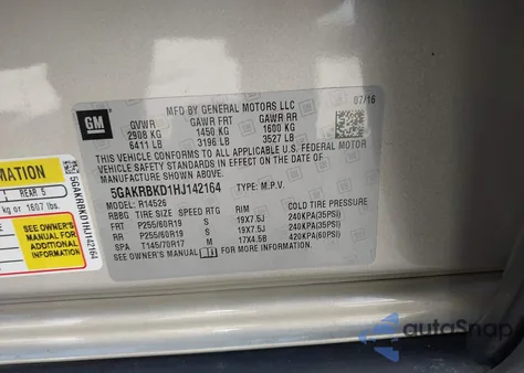 2017 Buick Enclave Leather из США, поврежденный, VIN 5GAKRBKD1HJ142164